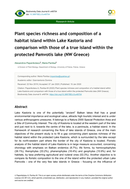 Plant Species Richness and Composition of a Habitat Island