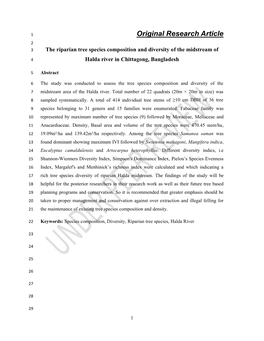 Original Research Article 2 3 the Riparian Tree Species Composition and Diversity of the Midstream Of