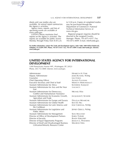 UNITED STATES AGENCY for INTERNATIONAL DEVELOPMENT 1300 Pennsylvania Avenue NW., Washington, DC 20523 Phone, 202–712–0000