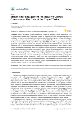 Stakeholder Engagement for Inclusive Climate Governance: the Case of the City of Turku