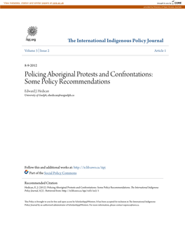 Policing Aboriginal Protests and Confrontations: Some Policy Recommendations Edward J