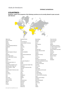 COUNTRIES - Residents, Citizens and Companies of the Following Countries Are Not Currently Allowed to Open Accounts with Glenmuir