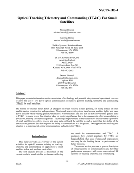 Optical Tracking Telemetry and Commanding (TT&C) for Small