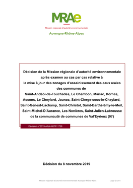 Décision Du 8 Novembre 2019 Décision De La Mission Régionale D'autorité Environnementale Après Examen Au Cas Par Cas Rela