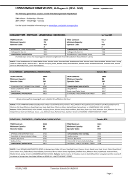 LONGDENDALE HIGH SCHOOL, Hollingworth (0830 - 1450) Effective 1 September 2020