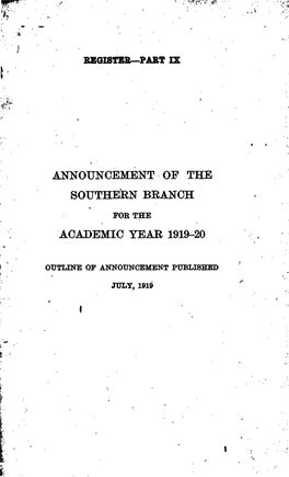 University of California Southern Branch Announcement 1919-20