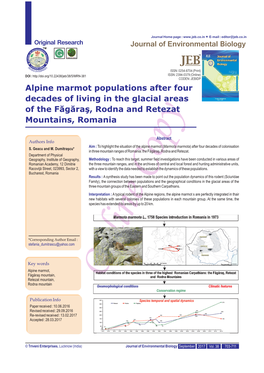 Journal of Environmental Biology Alpine Marmot Populations After