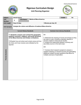 Rigorous Curriculum Design Unit Planning Organizer