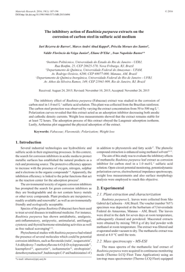 The Inhibitory Action of Bauhinia Purpurea Extracts on the Corrosion of Carbon Steel in Sulfuric Acid Medium