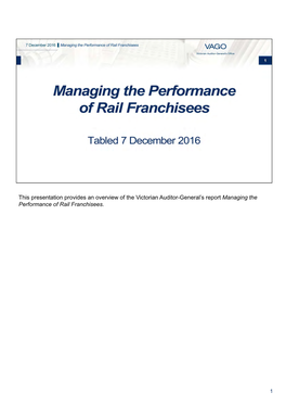 Managing the Performance of Rail Franchisees Recorded