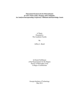 Theoretical Framework for Determinants of A/E/C Firm Value, Strategy and Continuity: an Analysis Incorporating Corporeal, Volitional and Knowledge Assets