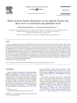 Effects of Direct Human Disturbance on the Endemic Iberian Frog Rana