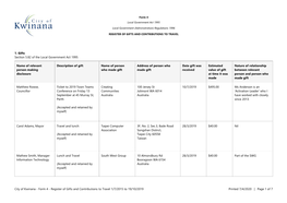 Register of Gifts and Contributions to Travel