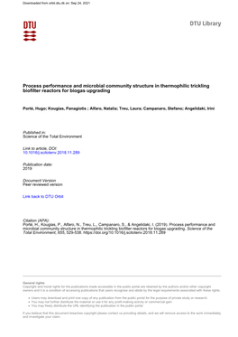 Process Performance and Microbial Community Structure in Thermophilic Trickling Biofilter Reactors for Biogas Upgrading