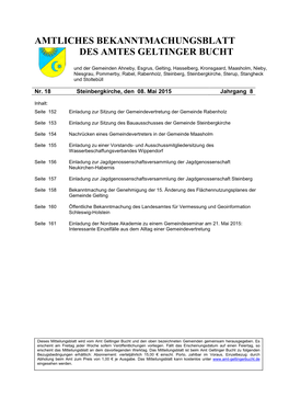 Amtliches Bekanntmachungsblatt Des Amtes Geltinger Bucht Nr. 18/2015