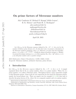 Arxiv:1606.08690V5 [Math.NT] 27 Apr 2021 on Prime Factors of Mersenne