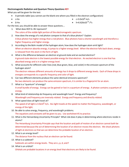 Electromagnetic Radiation and Quantum Theory Questions KEY