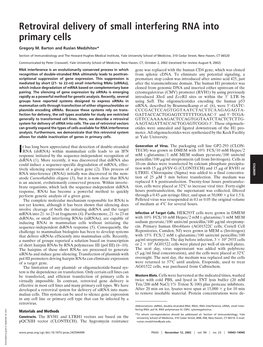 Retroviral Delivery of Small Interfering RNA Into Primary Cells