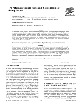 The Rotating Reference Frame and the Precession of the Equinoxes