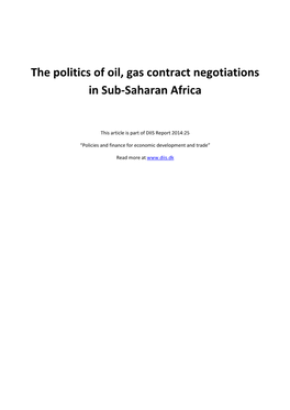 The Politics of Oil, Gas Contract Negotiations in Sub-Saharan Africa