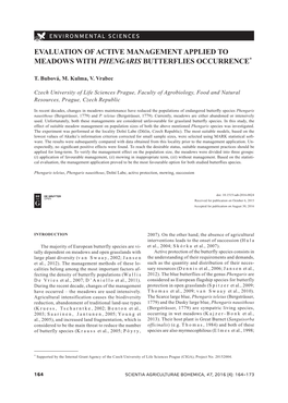 Evaluation of Active Management Applied to Meadows with Phengaris Butterflies Occurrence*