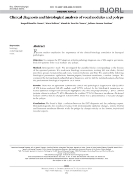 Clinical Diagnosis and Histological Analysis of Vocal Nodules and Polyps