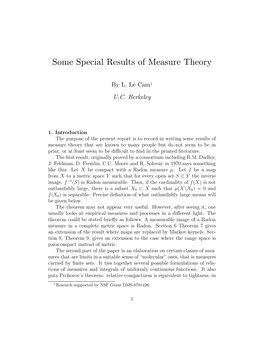 Some Special Results of Measure Theory