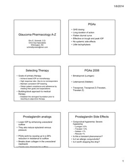 Glaucoma Pharmacology A-Z Selecting Therapy Prostaglandin