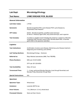 Microbiolgy/Virology Test Name: LYME DISEASE PCR, BLOOD