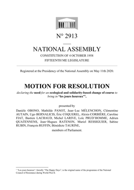 N° 2913 National Assembly Motion For