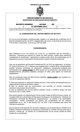 Departamento De Boyaca Decreto Numero