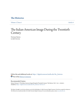 The Italian-American Image During the Twentieth Century by Norman Simms ‘06