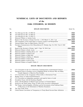 NUMERICAL LISTS of DOCUMENTS and REPORTS of the 114Th CONGRESS, 2D SESSION