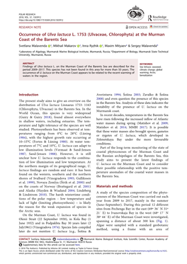 Occurrence of Ulva Lactuca L. 1753 (Ulvaceae, Chlorophyta) at the Murman Сoast of the Barents Sea