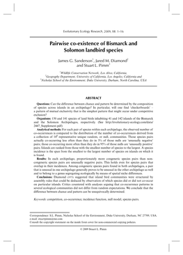 Pairwise Co-Existence of Bismarck and Solomon Landbird Species