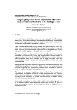 Sampling the Past: a Tactile Approach to Interactive Musical Instrument Exhibits in the Heritage Sector