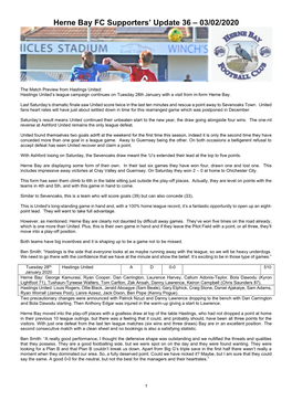 Herne Bay FC Supporters' Update 36 – 03/02/2020