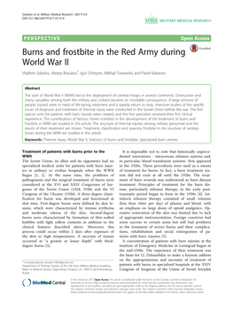 Burns and Frostbite in the Red Army During World War II Vladimir Sokolov, Alexey Biryukov*, Igor Chmyrev, Mikhail Tarasenko and Pavel Kabanov