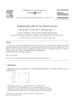 Displacement Rank of the Drazin Inverse Huaian Diaoa, Yimin Weib;1, Sanzheng Qiaoc;∗;2