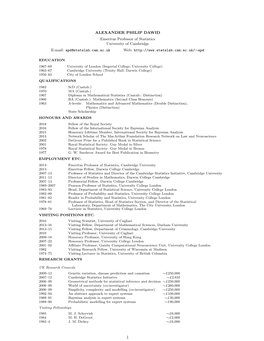 ALEXANDER PHILIP DAWID Emeritus Professor of Statistics University of Cambridge E-Mail: Apd@Statslab.Cam.Ac.Uk Web