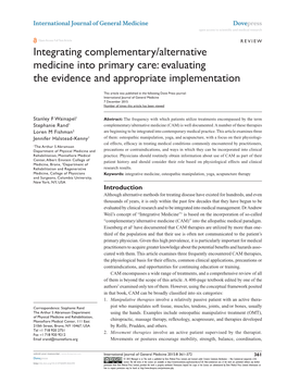 Integrating Complementary/Alternative Medicine Into Primary Care: Evaluating the Evidence and Appropriate Implementation