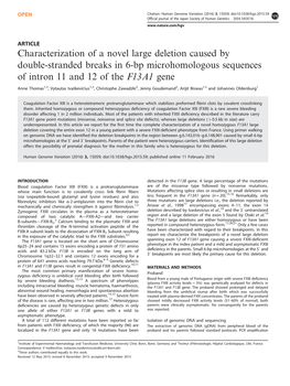 Characterization of a Novel Large Deletion Caused by Double-Stranded Breaks in 6-Bp Microhomologous Sequences of Intron 11 and 12 of the F13A1 Gene