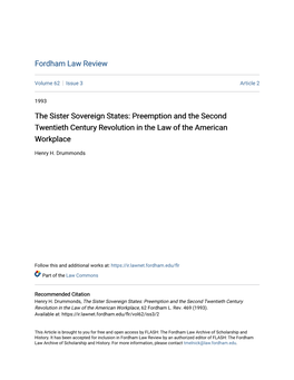 The Sister Sovereign States: Preemption and the Second Twentieth Century Revolution in the Law of the American Workplace