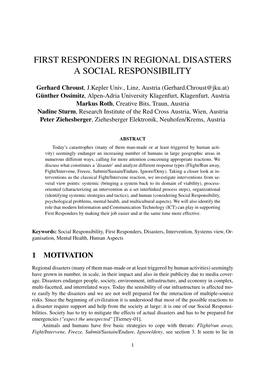 First Responders in Regional Disasters a Social Responsibility