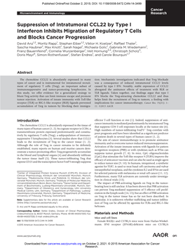 Suppression of Intratumoral CCL22 by Type I Interferon Inhibits Migration