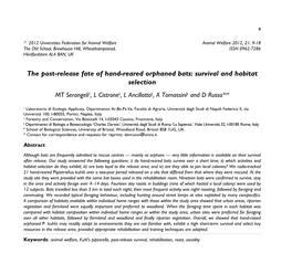 The Post-Release Fate of Hand-Reared Orphaned Bats: Survival and Habitat Selection MT Serangeli†, L Cistrone‡, L Ancillotto§, a Tomassini§ and D Russo*†