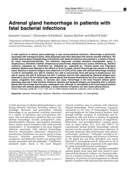 Adrenal Gland Hemorrhage in Patients with Fatal Bacterial Infections