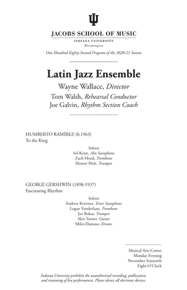 11/16/2020 Latin Jazz Ensemble Program