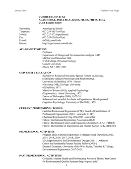 CURRICULUM VITAE ALAN HEDGE, Phd, CPE, C.Erghf, FIEHF, FHFES, FIEA CCSF Faculty Fellow