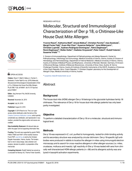 Molecular, Structural and Immunological Characterization of Der P 18, a Chitinase-Like House Dust Mite Allergen